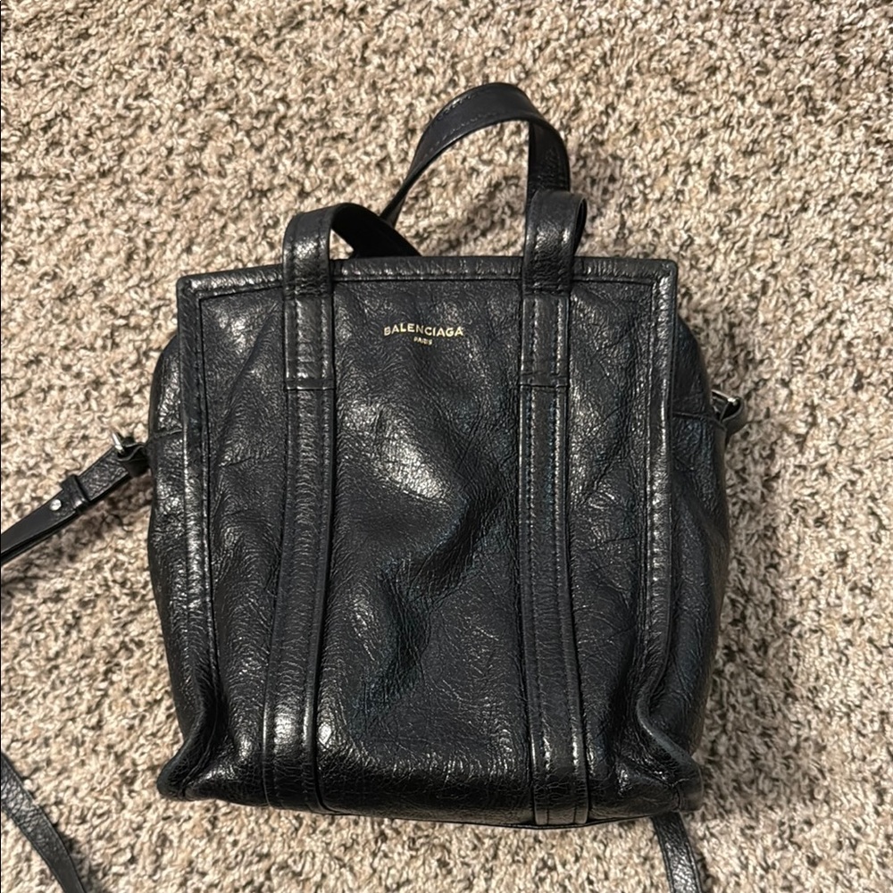 Balenciaga Black Leather Backpack with Structured Design